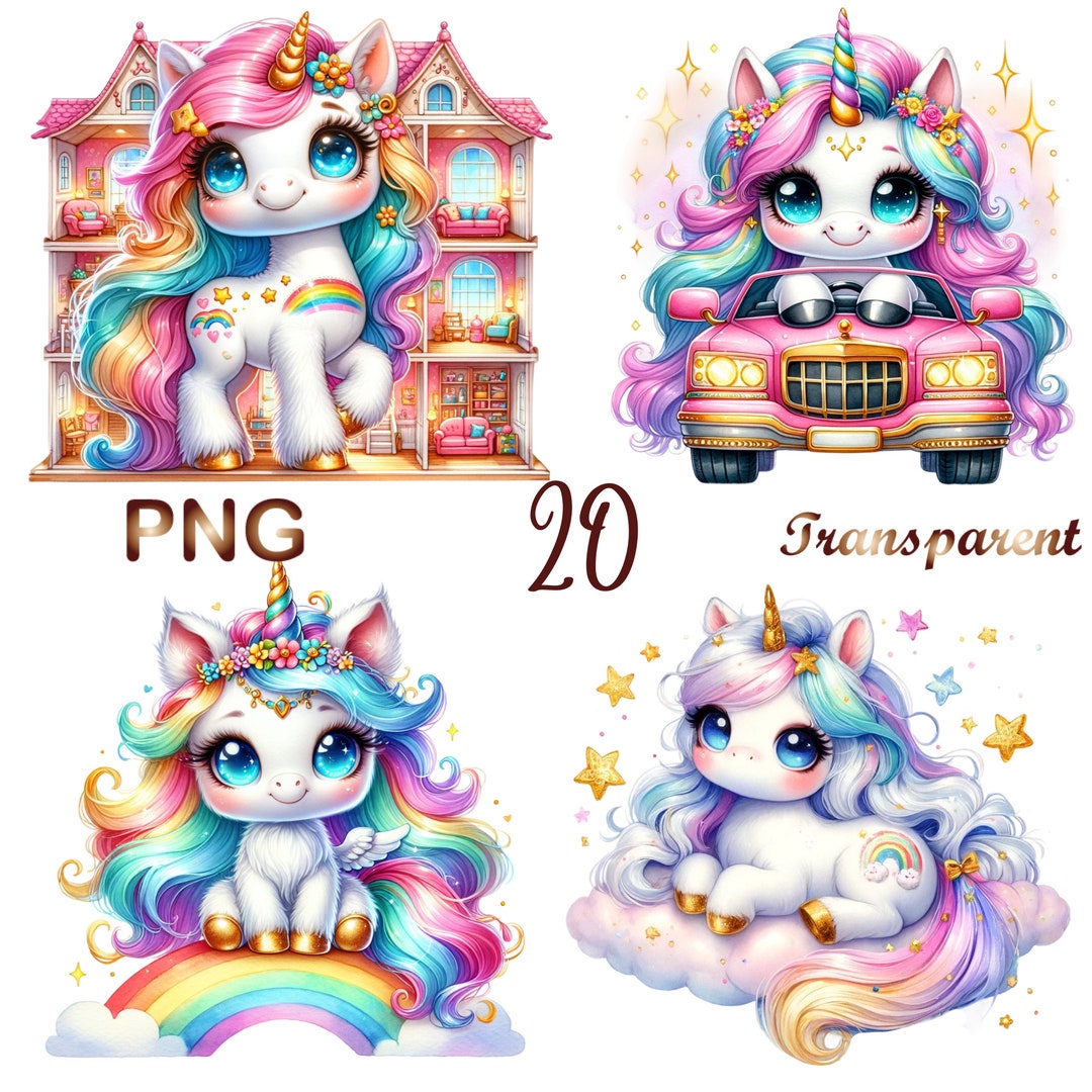 20 PNG Baby Unicorn Watercolor Clipart, Unicorn Сlip Art, Cute Unicorn ...
