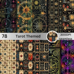 78 Tarot nahtlose Muster, Tarot-Muster, himmlische Muster, Sternzeichen nahtlose Muster, himmlische Tapete, Himmelsbilder, Vintage Himmlisch