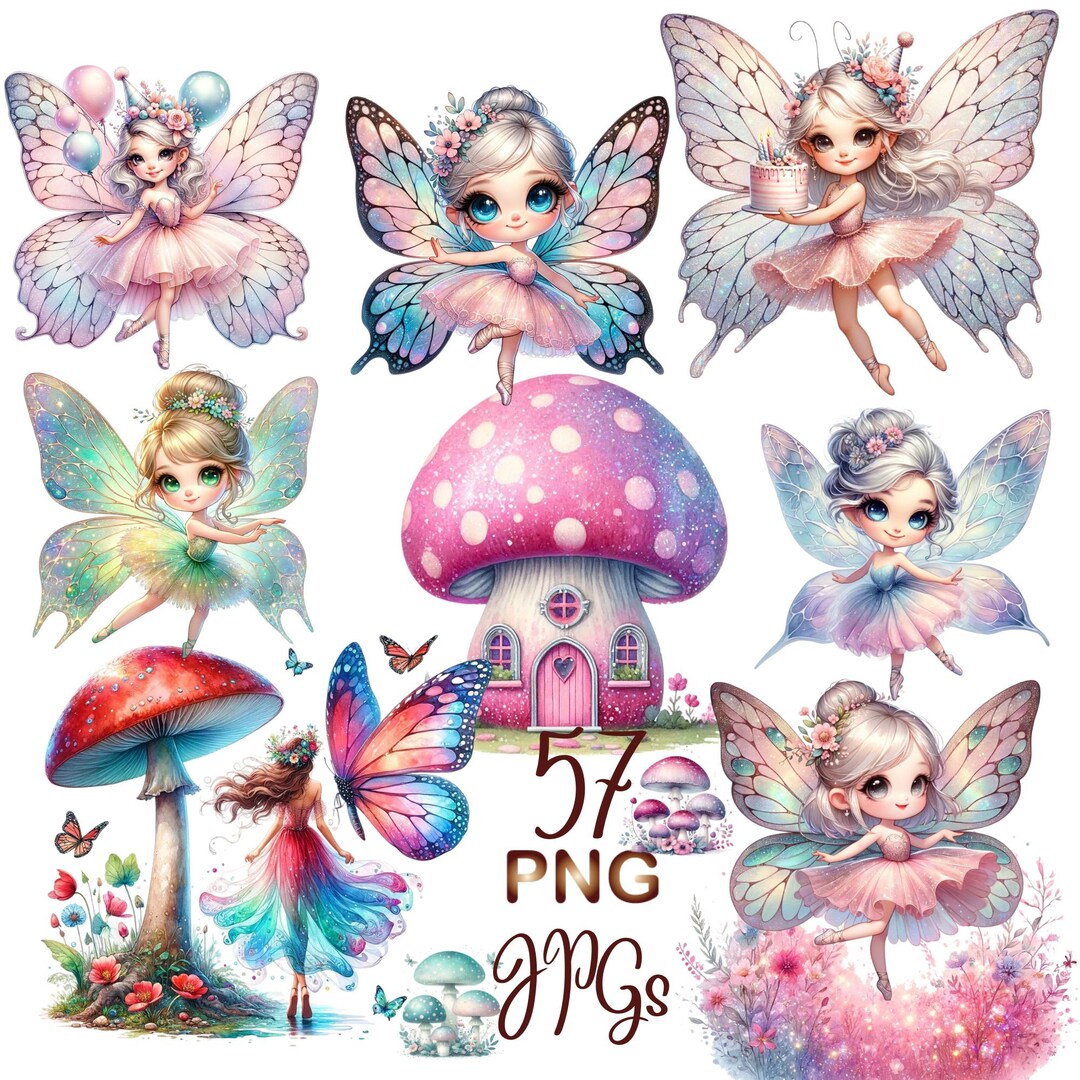 57 PNG Jpg,magical Fairy Clipart Bundle,fairy Garden Watercolor Clipart ...