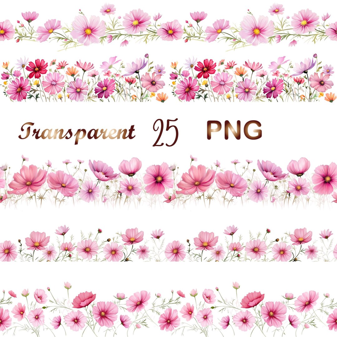 25 PNG, Flower Cosmos Border, Floral Clipart, Seamless Flower Border ...