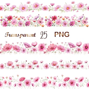 25 PNG, Flower Cosmos Border, Floral clipart, Seamless flower border, wildflower clip art,wildflower frame,sublimation, png, sublimation png