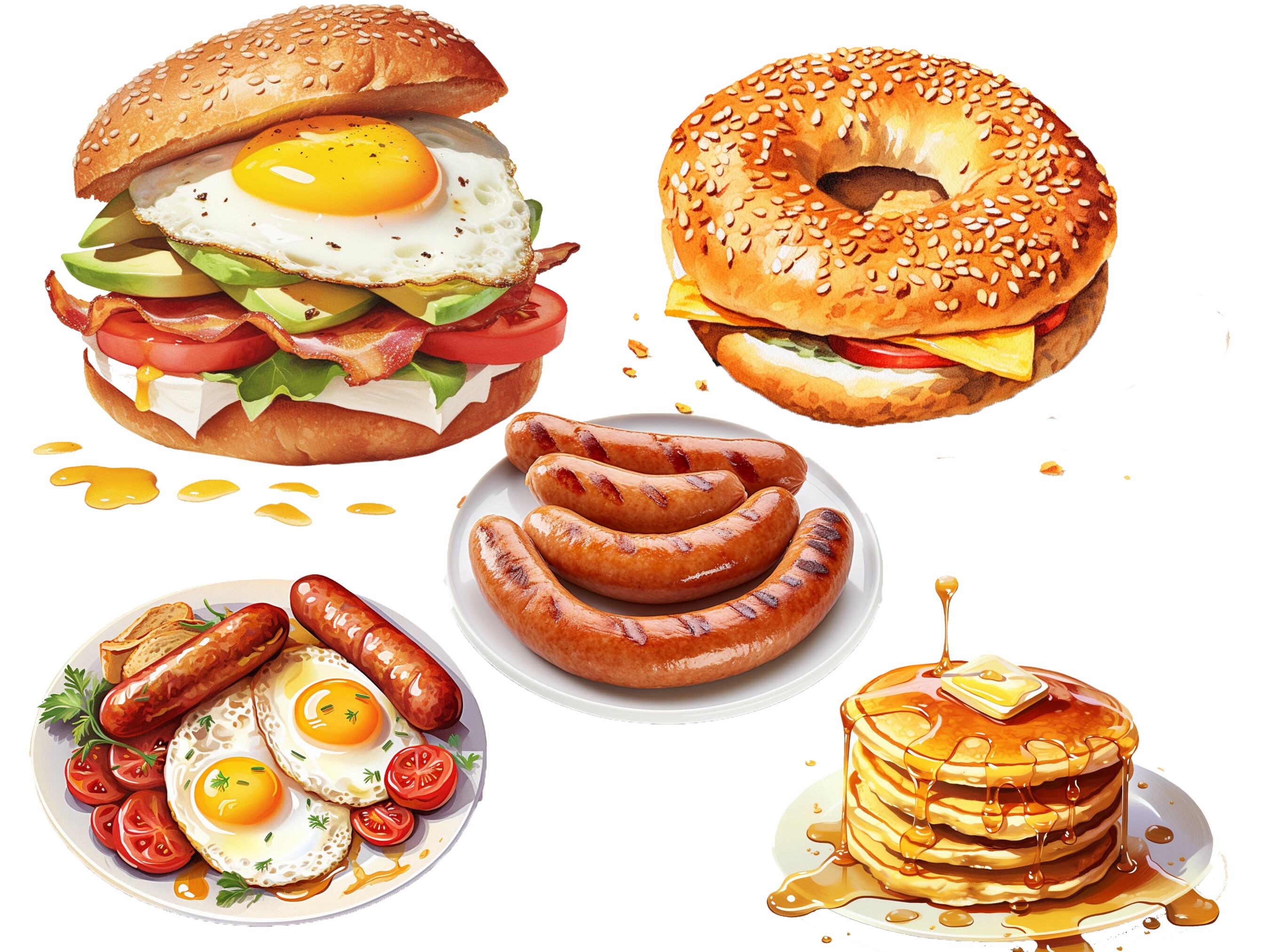 22 Png,watercolor Breakfast Clipart Bundle, Morning Download - Instant ...
