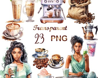 23 Watercolor coffee clipart,Coffee drinks clipart,Vintage coffee pots,coffee grinders, Coffee beans, Cup of coffee, PNG, Coffee Sublimation