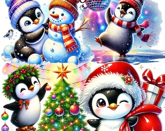 40 png, Christmas Penguins Clipart bundle, X-mas  clipart, Holiday Penguin Illustrations designs,Festive Art,Digital Download,Commercial Use