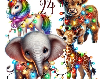 24 PNG Christmas Animals Clipart bundle, Animals Illustrations designs, Instant Digital Download, Unlimited Commercial Use Crafts