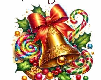 15 Christmas bells clipart png bundle watercolor, christmas bells clipart, christmas bells png, candycore christmas clipart,