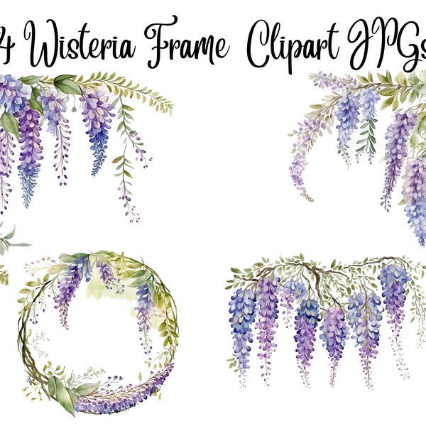 14 Wisteria Frame Clipart, Floral clipart, Wisteria clipart, Flower frame, JPGs, Commercial use, Paper crafts, Scrapbooking,Instant download