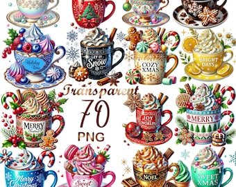 70 PNG Winter Hot Cocoa Clipart, set 4, Cozy Hot Chocolate Graphics, Festive Printables, Digital Download, Commercial Use