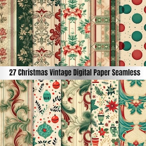 24 Seamless  Christmas Vintage Digital Paper, Christmas flower Background Seamles, Xmas Floral Backdrop,Download Junk Journal,Scrapbooking