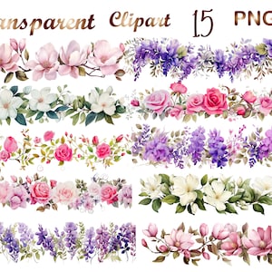 15 Flower Border png, Floral clipart, watercolor flower border, wildflower clip art, wildflower frame, sublimation, png, sublimation png