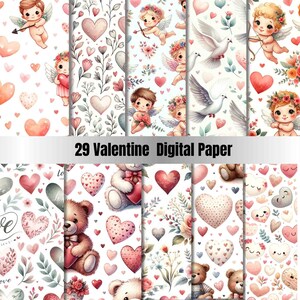 29 Valentine Digital Paper, Shabby Chic Floral Pattern,Shabby Chic Roses, Floral Collage Paper Pack,Junk Journal Kit