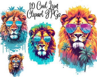 10 Watercolor Lion,  Fullbody lion, relaxing lion, lion family, JPGs, Commercial use, Digital Download,Printable art, Watercolor Clipart