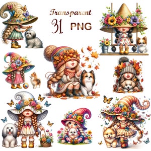 31 PNG,Gnome Girl and Dog clipart bundle, Gnome clipart,Cute gnome girl,Spring gnome png graphics,Spring Gnome sublimation,Digital Download