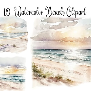 10 Beach Views Watercolor Clipart, High Quality JPGs,Commercial use,Digital Download, Clip Art,Digital Paper Craft,summer clipart watercolor