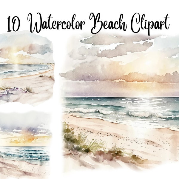 10 Beach Views Watercolor Clipart, High Quality JPGs,Commercial use,Digital Download, Clip Art,Digital Paper Craft,summer clipart watercolor