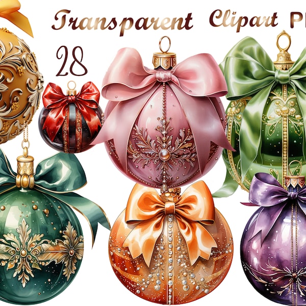 28 Weihnachtskugeln png, Christbaumkugeln png, Aquarell Weihnachtskugeln png, Mischtechnik, digitales Papierhandwerk, Sublimation, kommerzielle Nutzung