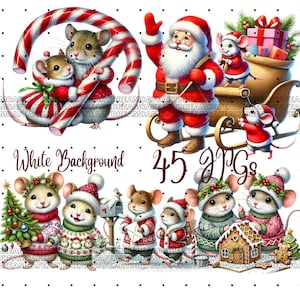 45 JPGs, Christmas Mouse Clipart, High Quality, Digital Download, Card Making, Mixed Media,Digital Paper Craft,Graphic design Cute mice