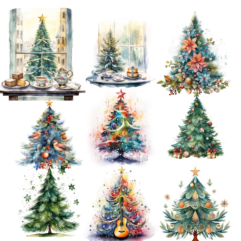 175 Pngs, Watercolor Christmas Trees Clipart, Painted Tree Clipart ...