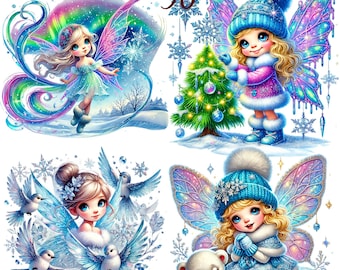 30 PNG set 2 Winter Fairies Clipart bundle, Snow Fairy Illustrations Designs, Instant Digital Download, Unlimited Commercial Use