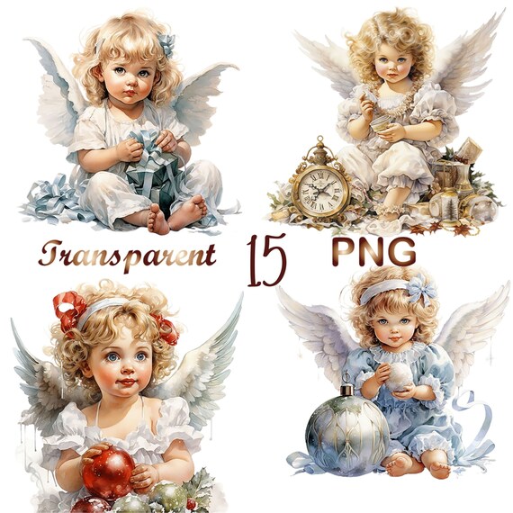 15 Christmas Angel Clipart  PNG, Winter clipart,  Christmas Angel png, Watercolor Angel bundle png, Christmas Angel  bundle png, Christmas