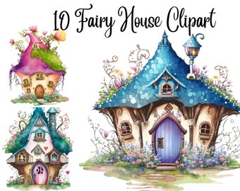 10 Fairy House Clipart JPGs, Digital Planner, Paper crafts, Scrapbooking, Fairy Clipart, Fairy house,  Magical fairy house, Instant download