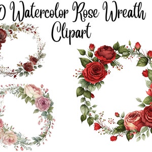 10 Rose Wreath, Rose Clipart, Floral Clipart, JPGs, Commercial use, Digital Download,Watercolor Clipart,Card Making,Clip Art,Digital Craft
