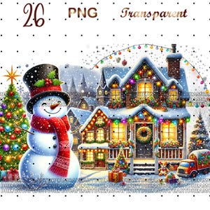 26 PNG, Christmas Villages  Clipart Bundle, Marry Christmas Graphics, Holiday design, Winter clipart, Commercial Use, Digital Download