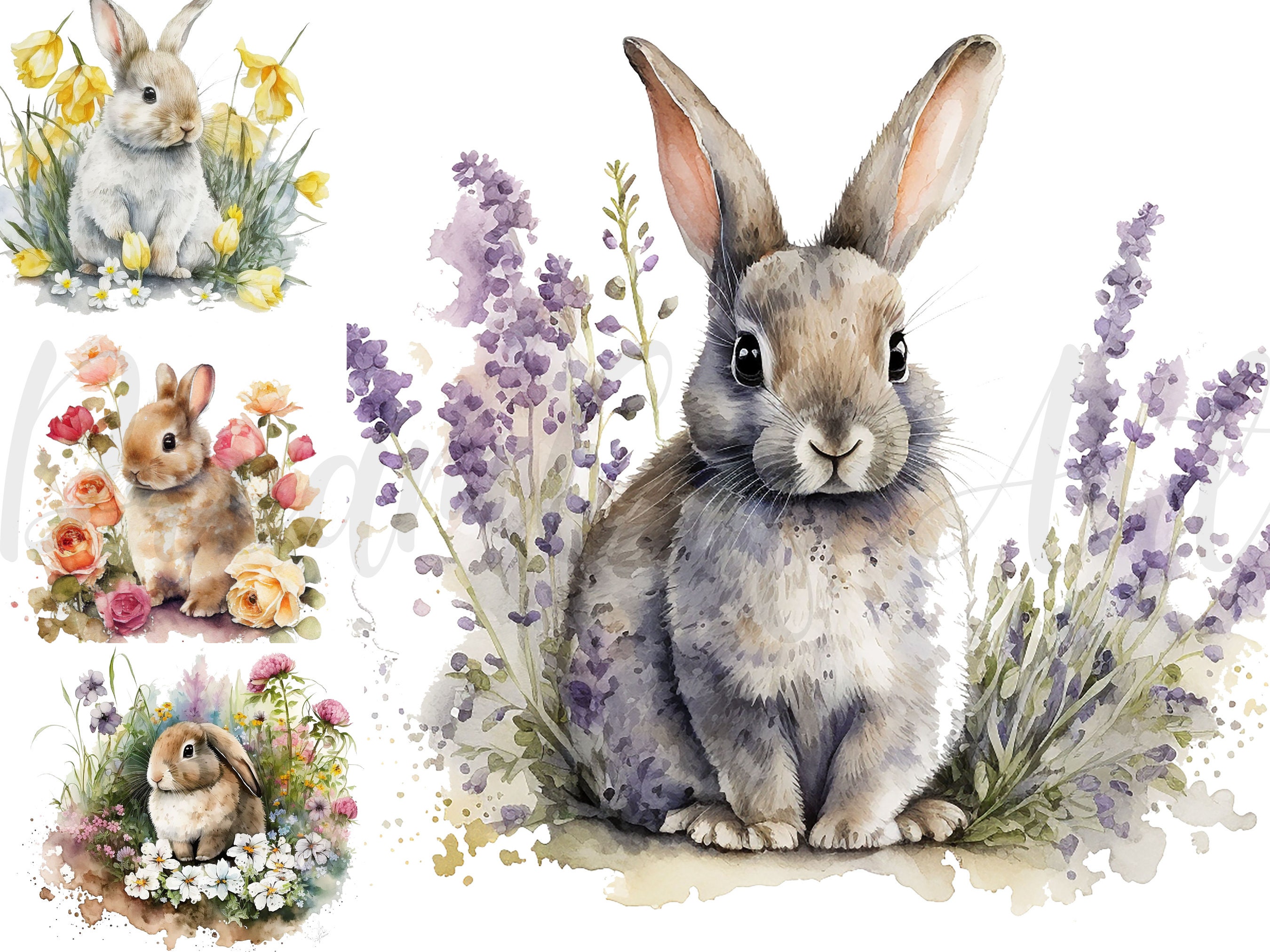 watercolor rabbit spring flowers easter 22505321 PNG