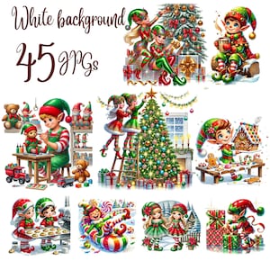 45 JPG, Christmas Elves Clipart bundle, Cute Christmas Elves, Festive Elf Graphics, Holiday Printables, Digital Download, Commercial Use