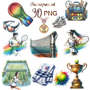 30 PNG, Watercolor Sports clipart bundle,  Watercolor Sports Tennis Clipart Bundle, Tennis Clipart bundle, Digital Download