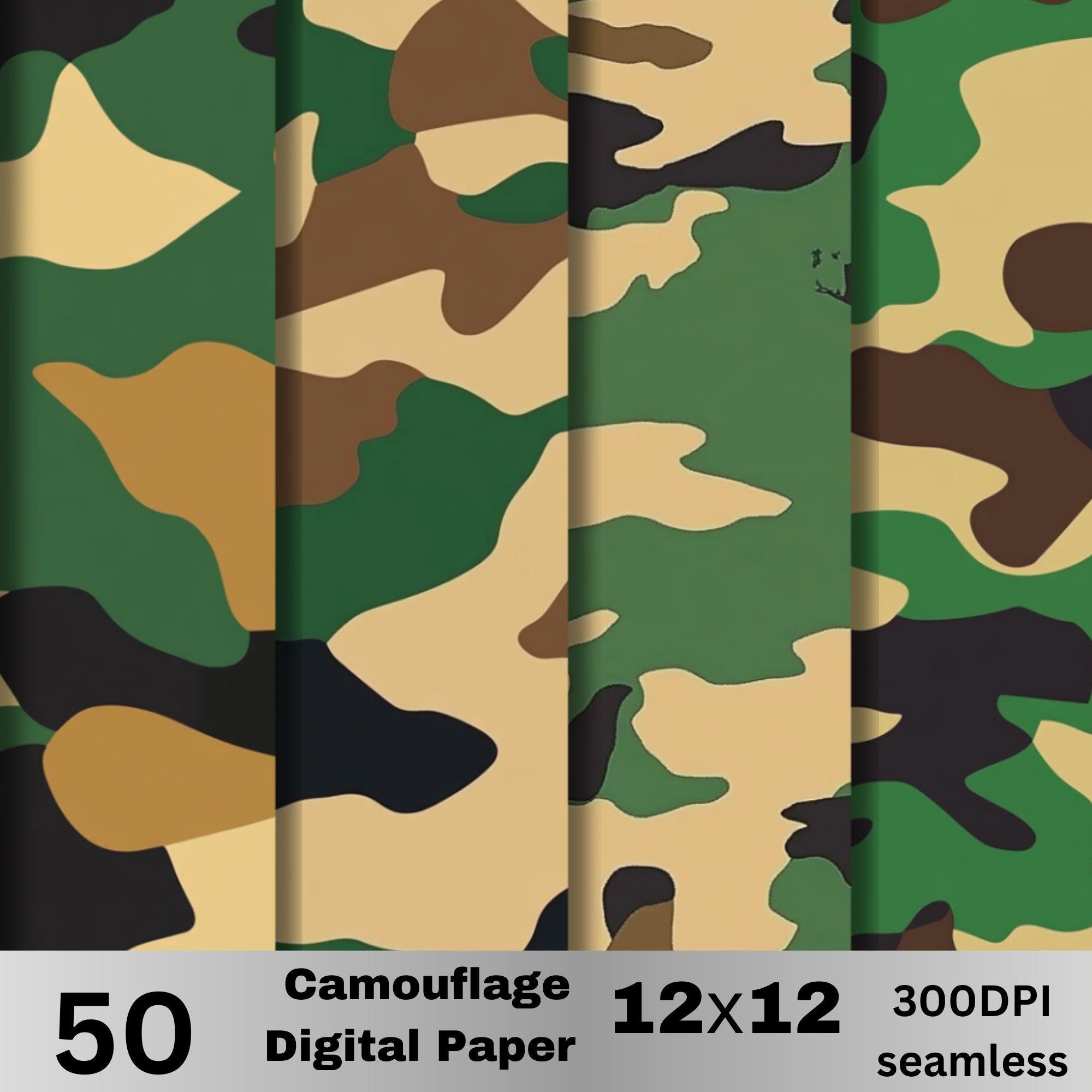50 Camouflage Digital Paper Bundle – Seamless Army Camo Patterns in ...
