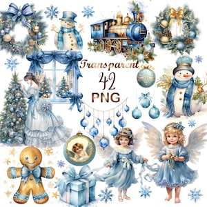 42 PNG, Christmas clipart bundle, Turquoise Tis the season Christmas Clipart, Watercolor winter bundle,Instant Download for Commercial Use