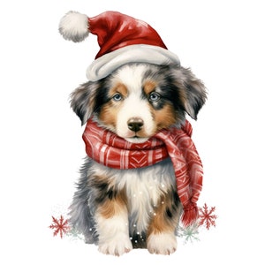 12 PNG, Watercolor Christmas Australian Shepherd, Digital Clipart PNG,Portrait Australian Shepherd,Bundle for,Commercial Use,Dog Lover Gift