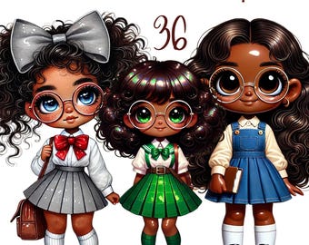 36 PNG, Black School Girls Clipart Bundle,set 2,Black Cute Educational Graphics,Black girl clipart,afro girl clipart,Sublimation,dtf png,dtf