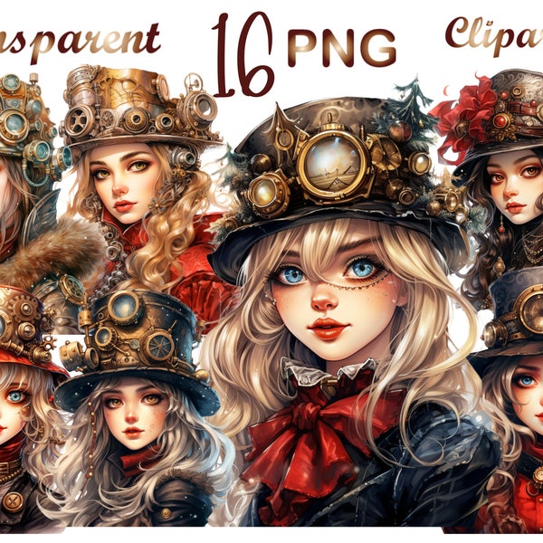 16  Christmas steampunk girl clipart, Winter clipart, Holiday clipart,steampunk girl clipart,Festive clipart,Digital Download,Commercial USe