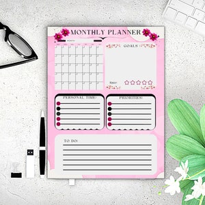 Pinky Feminine Monthly Planner, Editable Monthly Invitation For any Month