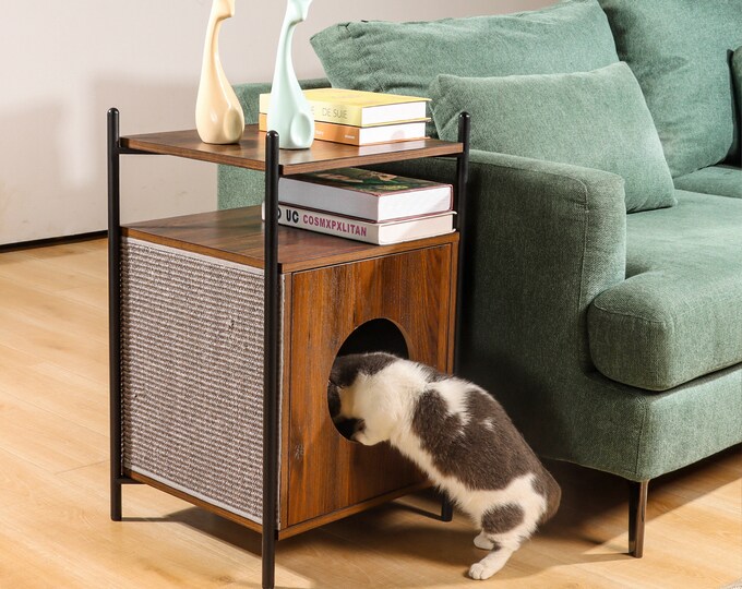 Cozy Cat Side Table Cat Litter Box Cat Furniture Hidden Cat Etsy