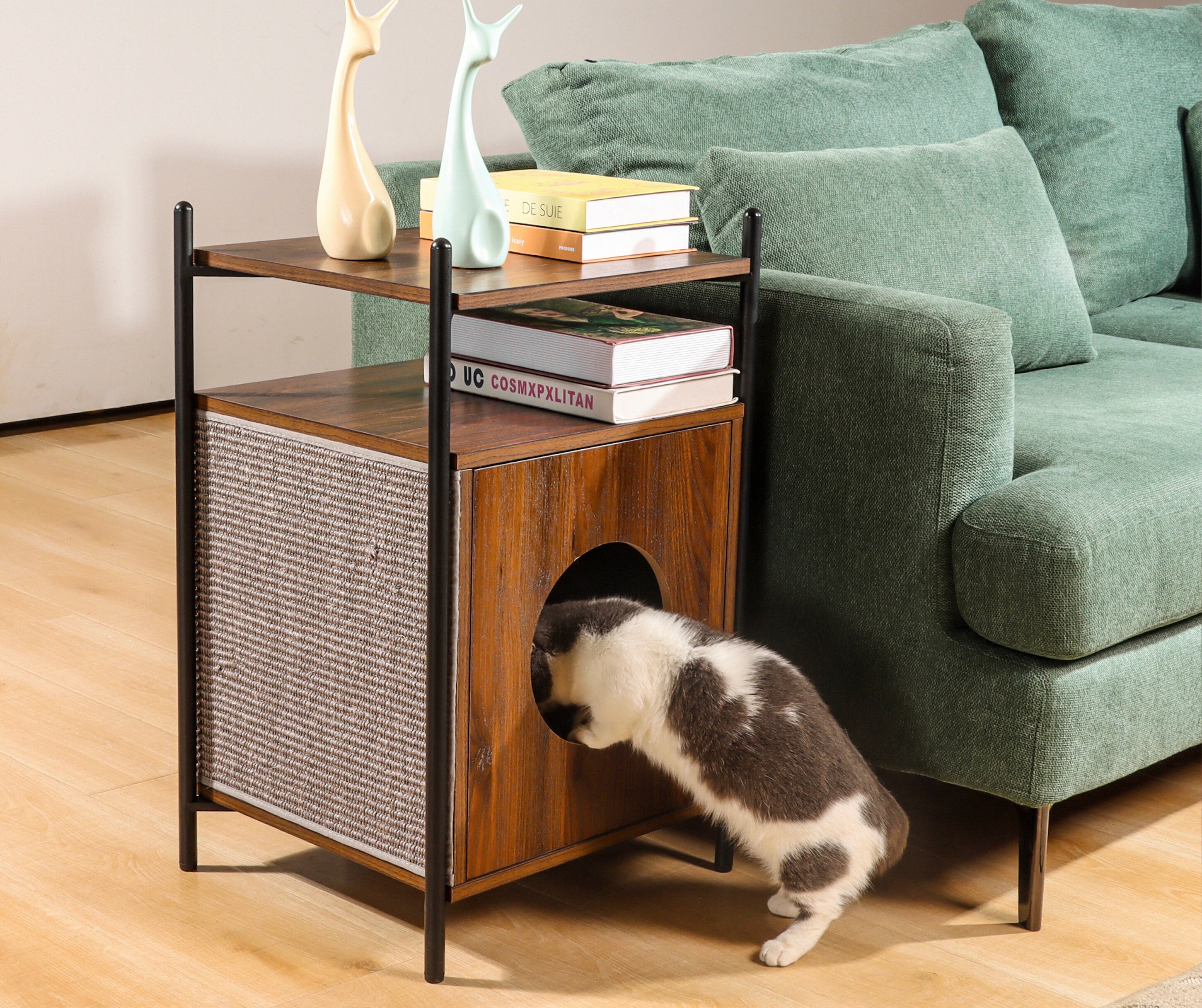 Cozy Cat Side Table Cat Litter Box Cat Furniture Hidden Cat