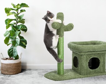 Cat Tree 27.6 inches with Cactus Scratching Posts, Creative Scratching Posts, Stylish Cat Tree, with Ball and Cat House Green
