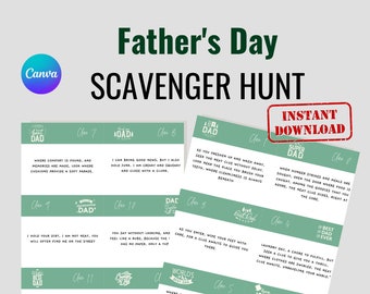 Búsqueda del tesoro del Día del Padre / Pistas imprimibles y editables en Canva (digitales)