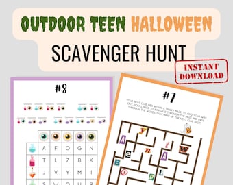 ハロウィン スカベンジャーハント ゲーム | 子供向けアウトドア ヒント集 (Canva デジタルダウンロード)
