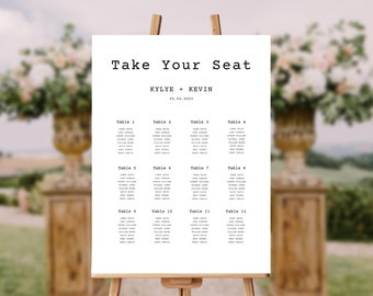 Minimalistische Sitzordnung | Boho Digitale Hochzeit Gästeliste Zeichen | Weiße Schreibmaschine Schrift Design bearbeitbar | Canva Download Diy | HOFFNUNG