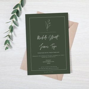Minimalistische Hochzeitseinladung | Blumen Hochzeit Einladung Grün | Digitale Canva Vorlage | Kostüm Tulpe Sofort Download | LUST