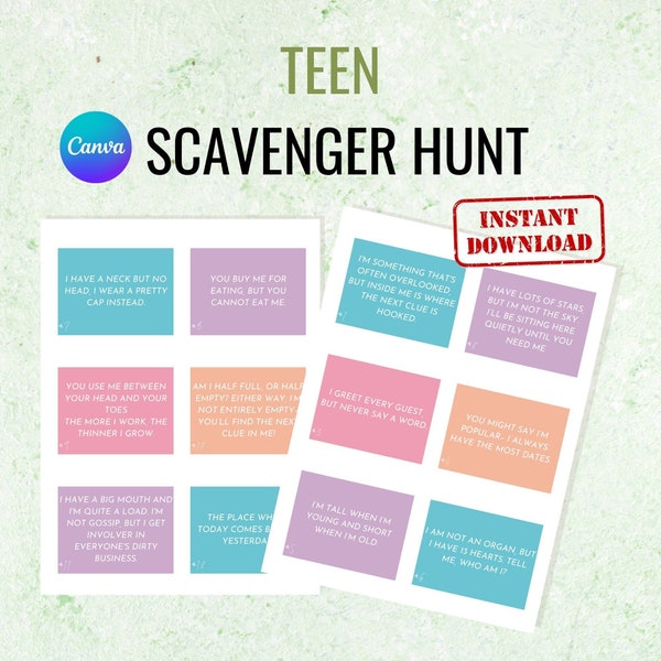 Chasse au trésor de Pâques pour adolescents | Jeu de chasse au trésor pour les enfants plus âgés modifiable | Activité de Pâques pour adolescents | Téléchargement instantané Canvas