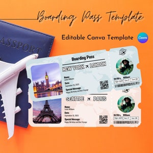Carte d’embarquement Canva modifiable | Modèle de carte d’embarquement | Cadeau de carte d’embarquement | Billet surprise de la carte d'embarquement | Cadeau d'anniversaire d'avion de vacances