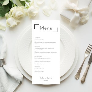 Menu di nozze minimalista modificabile/carta di cibo per matrimonio semplicistico/modello Canva digitale/menu semplice costume bianco nero/PER SEMPRE