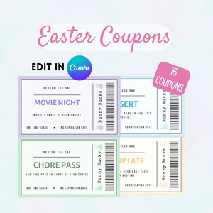 Ostereifüller Coupon Bearbeitbar | Bunny Bucks Gutschein | Ostern Gutscheine für ältere Kinder | Osterei-Häschen Gutscheine | Sofortiger Download Canva
