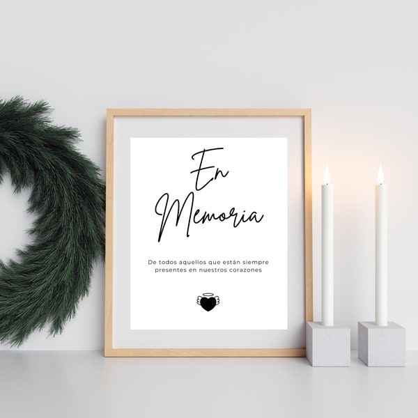 Minimalistic En Memoria Sign Template | In Loving Memory Of Spanish Sign Boho Digital Download| Wedding Memorial Canva |  Heaven Rustic |JOY