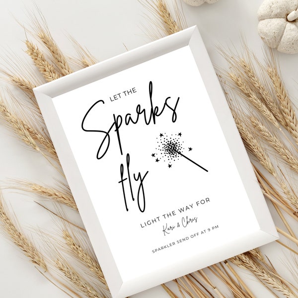 Minimalistic Sparkler Send Off Sign Template | Boho Digital Download | Let The Sparks Fly Sign Modern |  Light The Way Wedding Sign | JOY