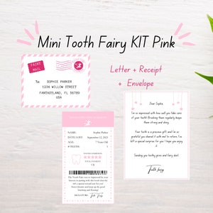 Lettera del primo dente rosa / Mini nota sulla fatina dei denti / Lettera dalla fatina dei denti / Canva modificabile / Fatina dei denti perduti personalizzata / Lettera femminile
